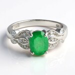 Anello placcato in platino con Smeraldo Bahia