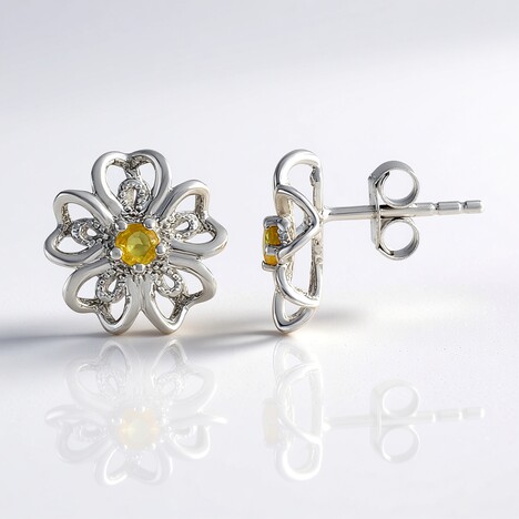Boucles d'oreilles en argent et Saphir jaune