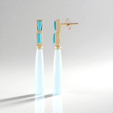 Kolczyki ze srebra pozłacanego - Chalcedon Aqua  (KM by Juwelo)