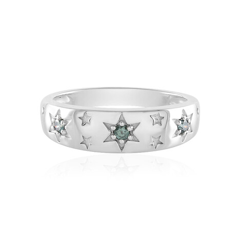 Blauer I2 Brillant-Silberring