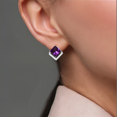 Boucles d'oreilles en argent et Améthyste