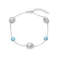 Zilveren armband met Witte zoetwater kweekparels