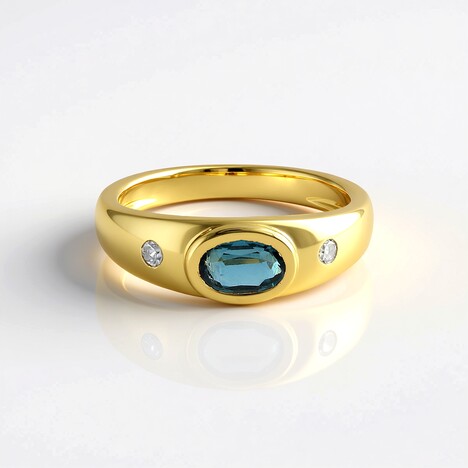 Anello in argento con Cianite Blu Foglia di Tè