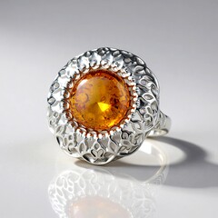 Anello in argento con Ambra Baltica Cognac