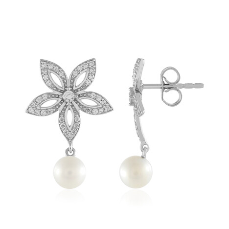 Weiße Süßwasserzuchtperlen-Silberohrringe