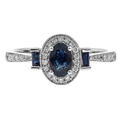 Anillo en oro con Zafiro azul Ceylon