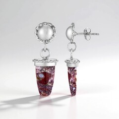 Orecchini in argento con Legno di Palma Pietrificato (Bali Barong)