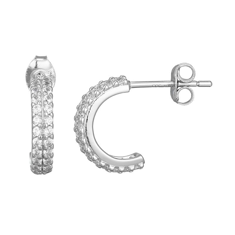 Orecchini A Cerchio In Argento 925 Con Zirconi Bianchi – 1,7 Cm, Chiusura A Scatto, Donna