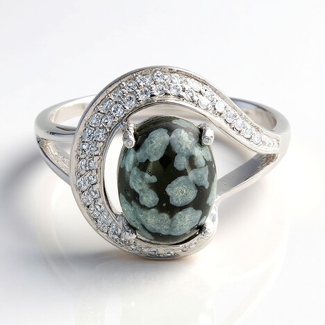 Anello in argento con Ossidiana Fiocco di Neve