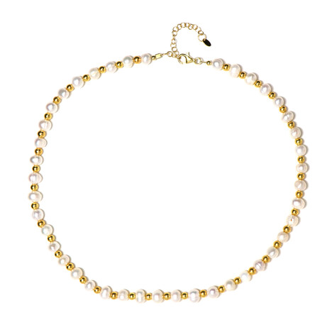Weiße Süßwasserzuchtperlen-Silberhalskette