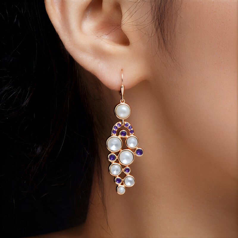 Pendientes en plata con Piedra de luna plateada (KM by Juwelo)