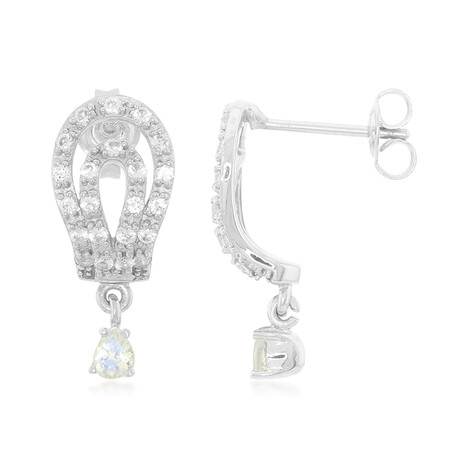 Zilveren oorbellen met regenboog maanstenen