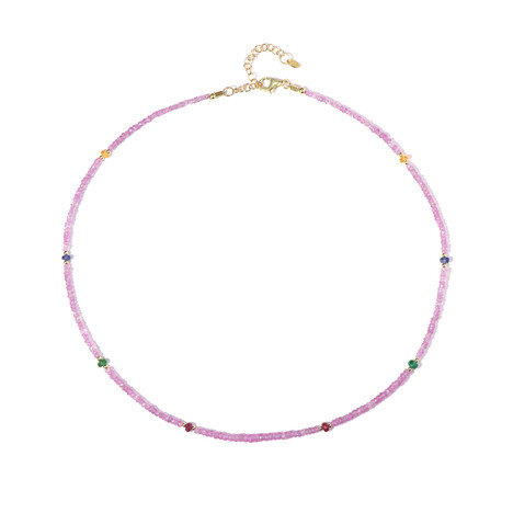 Zilveren halsketting met Ceylon roze saffieren