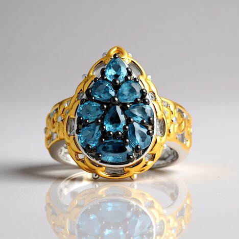 Anello in argento con Cianite Blu Foglia di Tè (Gems en Vogue)