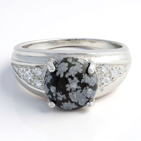 Anello da uomo in argento con Ossidiana Fiocco di Neve