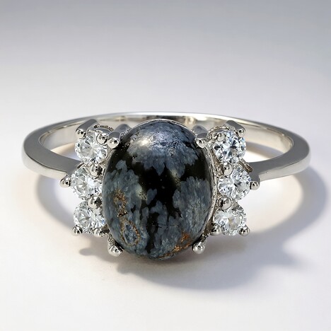Anello in argento con Ossidiana Fiocco di Neve