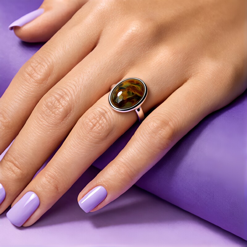 Golden Pietersite Silver Ring