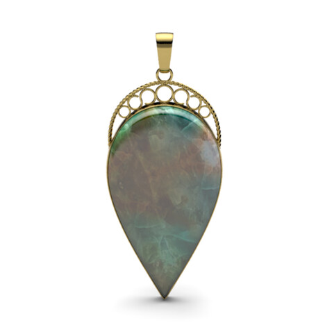 Pendentif en argent et Bois pétrifié opalisé (Bali Barong)