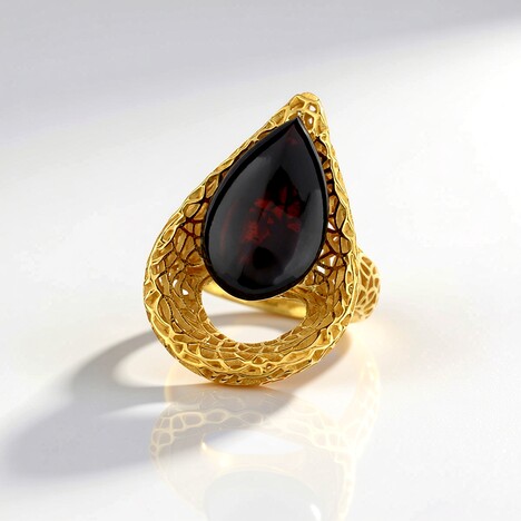 Anello in argento con Ambra Baltica color Ciliegia (dagen)