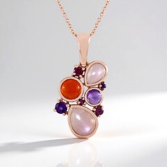 Collar en plata con Piedra de luna melocotón