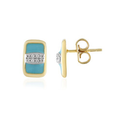 Orecchini A Bottone In Argento S925 Placcato Oro Con Turchese – Triangolo Finitura Spazzolata – Gioielli Donna Michooyel