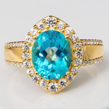 Anillo en plata con Topacio color Paraiba