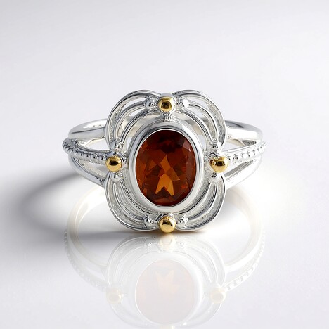 Anello in argento con Citrino Madeira (Granulieren)