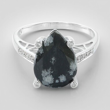 Anello in argento con Ossidiana Fiocco di Neve