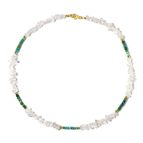 Zilveren halsketting met witte kwartskristallen