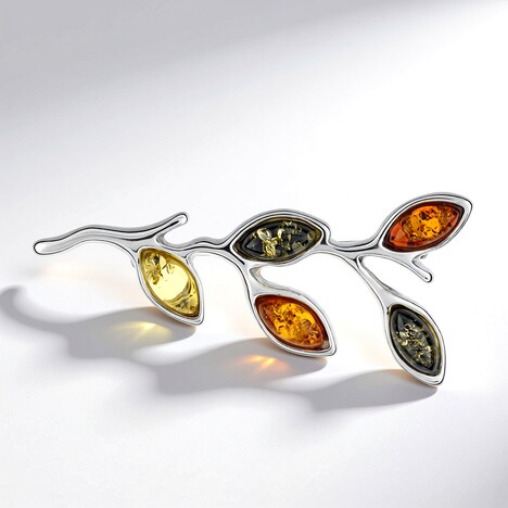 Spilla in argento con Ambra Baltica Cognac (dagen)