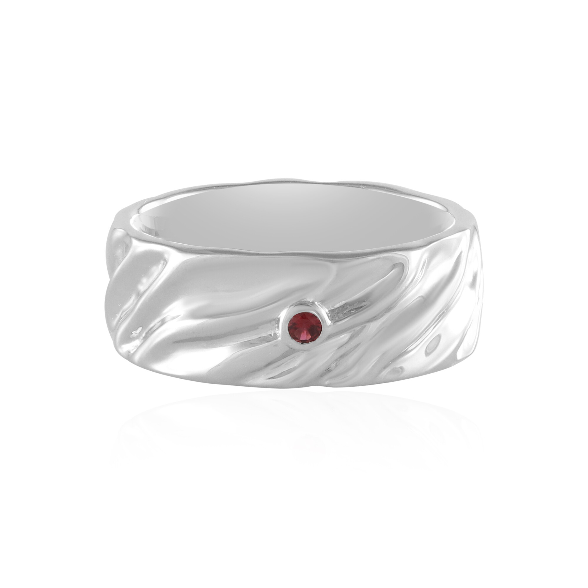 Anello D'argento Con Spinello Rosso Della Tanzania E Zircone