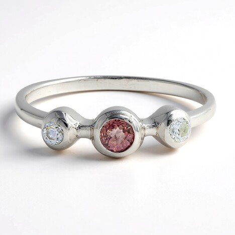 Anello placcato in platino con Zaffiro Padparadscha