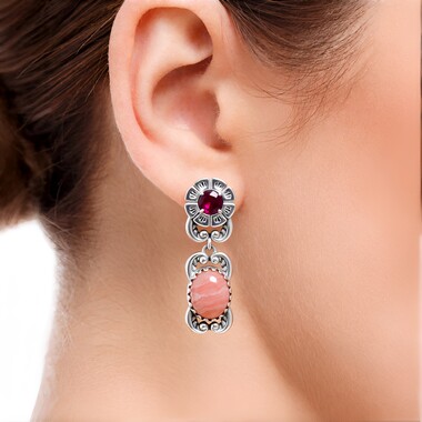 Rhodochrosite Silver Earrings (Desert Chic)