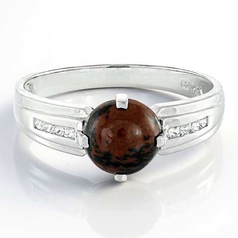 Anello da uomo in argento con Ossidiana Mogano
