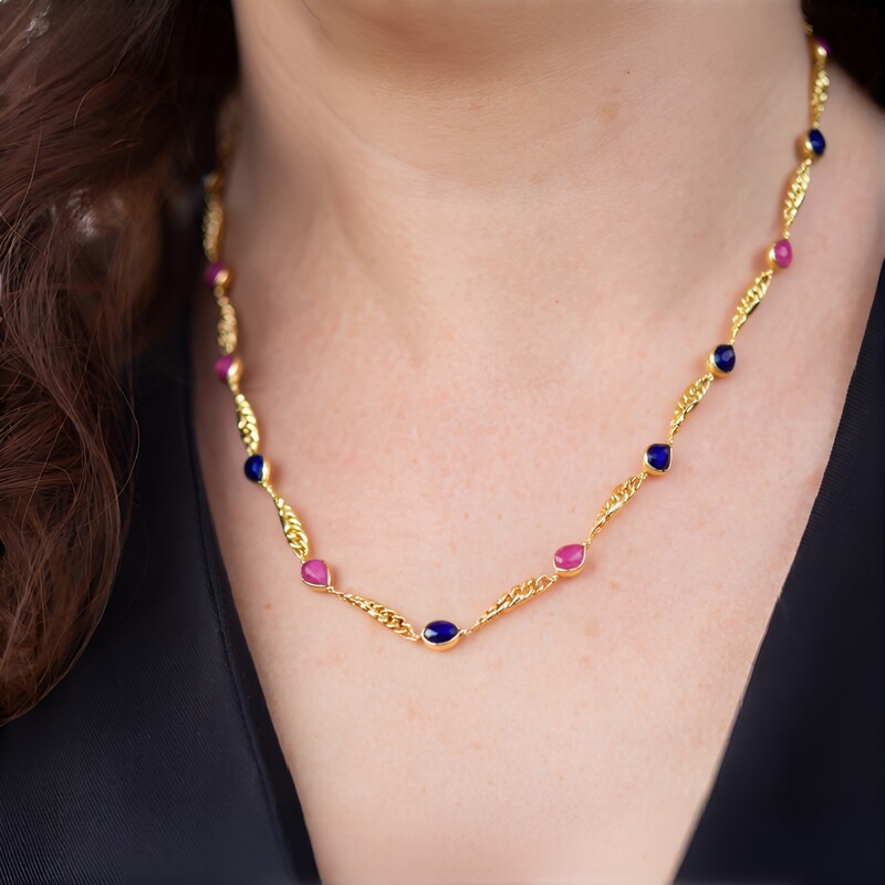 Zilveren halsketting met Madagaskar Roze Saffieren (Ornaments by de Melo)