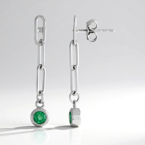 Boucles d'oreilles en argent et Emeraude de Colombie