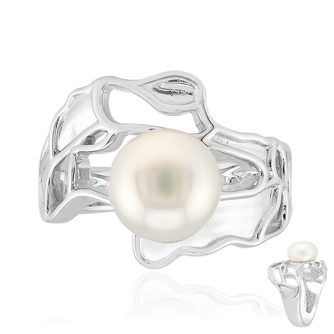 Zilveren ring met een Witte zoetwater kweekparel (TPC)