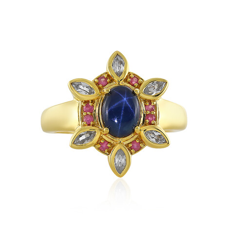 Zilveren ring met een blauwe ster saffier