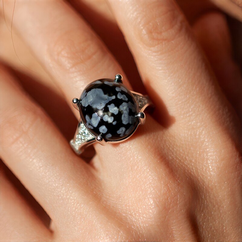 Anillo en plata con Obsidiana Copo de Nieve
