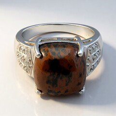 Anello in argento con Ossidiana Mogano