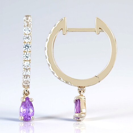 Boucles d'oreilles en or et Saphir pourpre de Ceylan