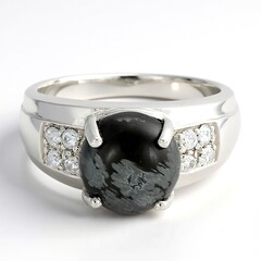 Anello da uomo in argento con Ossidiana Fiocco di Neve