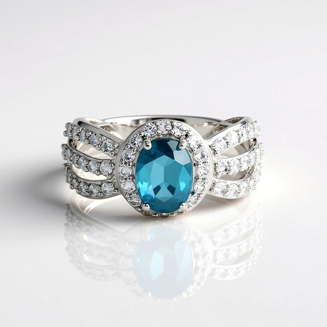 Anello in argento con Cianite Blu Foglia di Tè