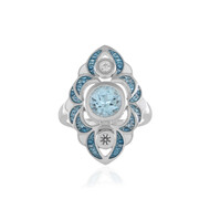 Pierścionek ze srebra platynowanego - Topaz błękitny Sky Blue (Adela Silber)