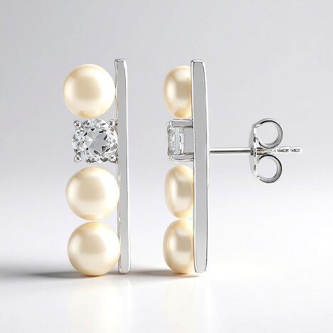 Boucles d'oreilles en argent et Perle blanche de culture d'eau douce (TPC)