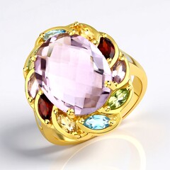 Bague en argent et Améthyste Rose de France