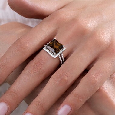 Bague en argent et Quartz fumé