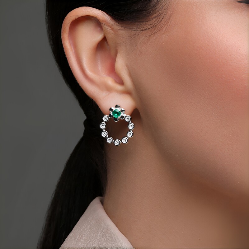 Boucles d'oreilles en argent et Emeraude de Colombie (de Melo Essence)