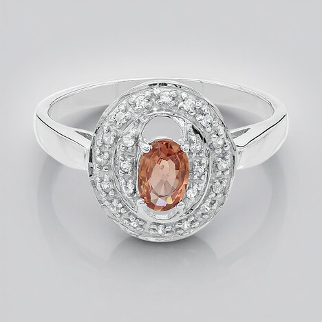 Anello placcato in platino con Zaffiro Padparadscha