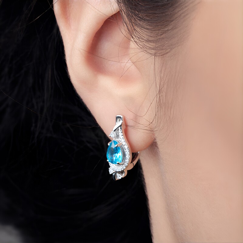 Blauer Apatit-Silberohrringe